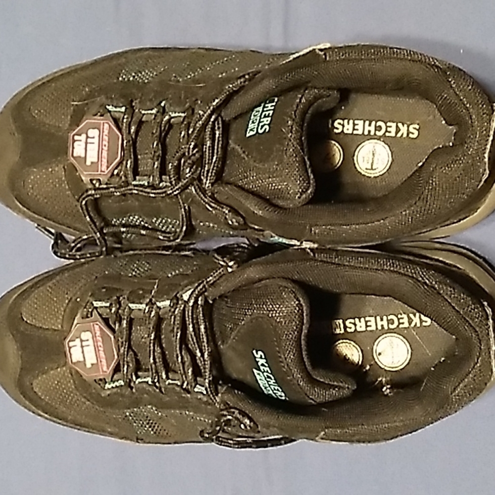 Black steel-toe Skecher Work shoes 9.5